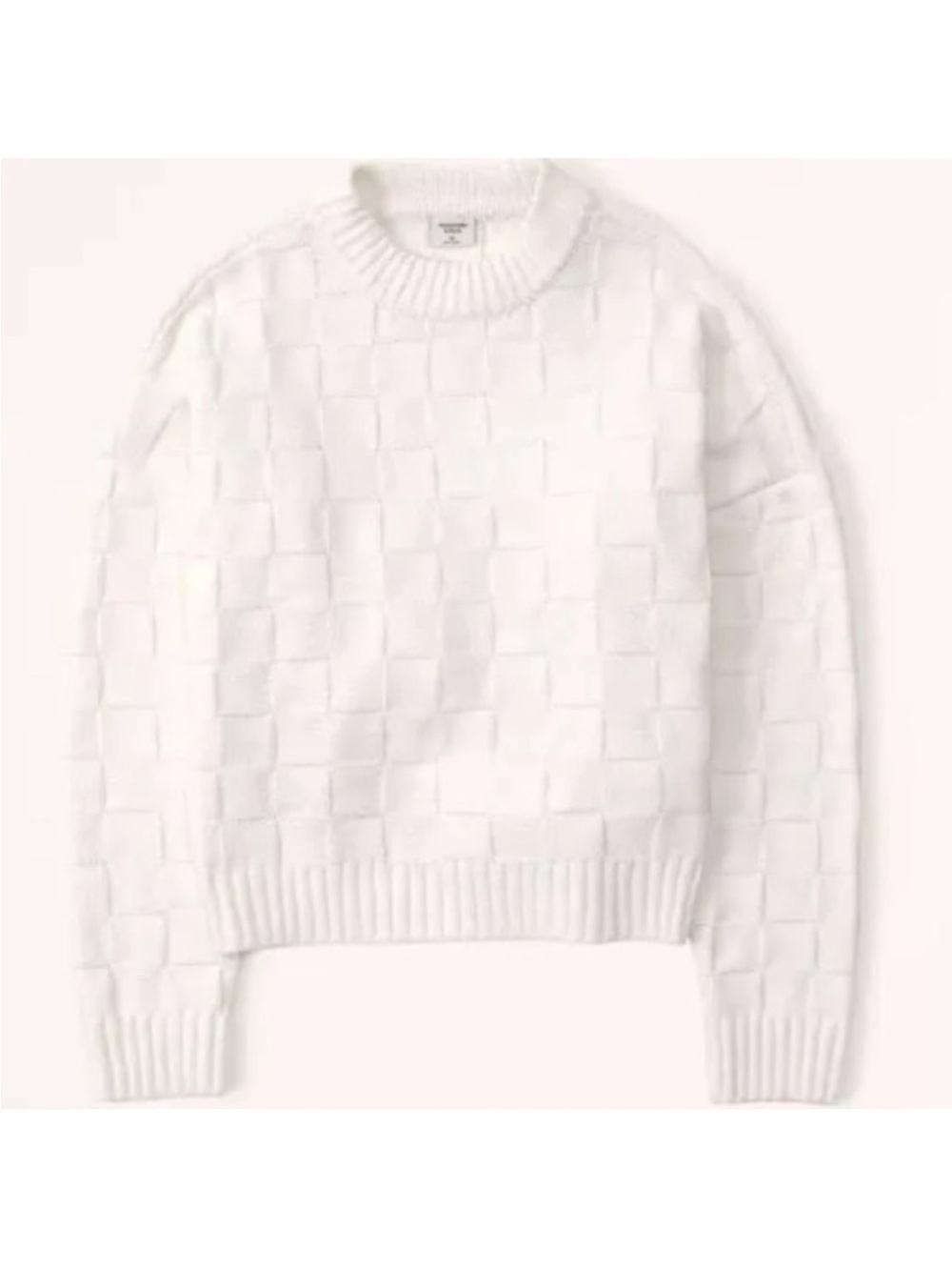 Abercrombie Chenille Checkerboard Crew Sweater XS White Cream